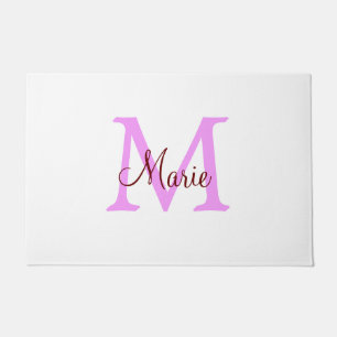 simple minimal add name monogram pink red doormat