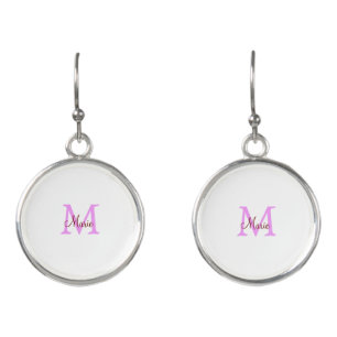 simple minimal add name monogram pink red earrings