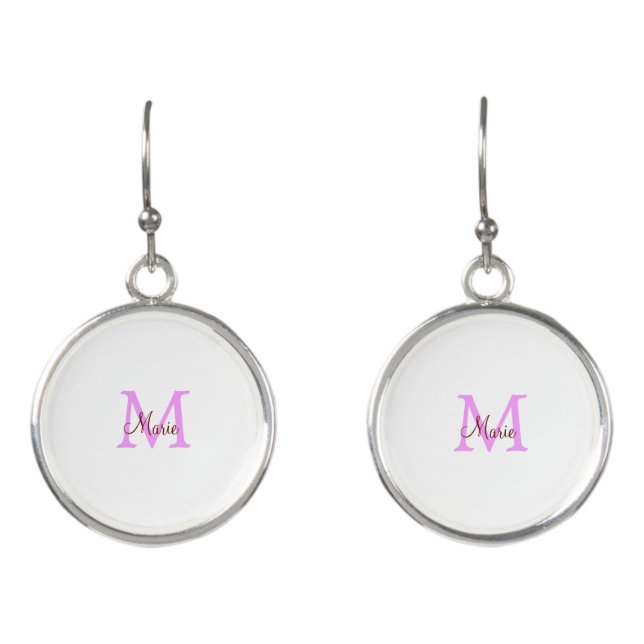 simple minimal add name monogram pink red   earrings (Front)