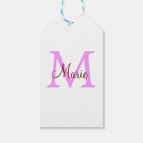 simple minimal add name monogram pink red  gift tags