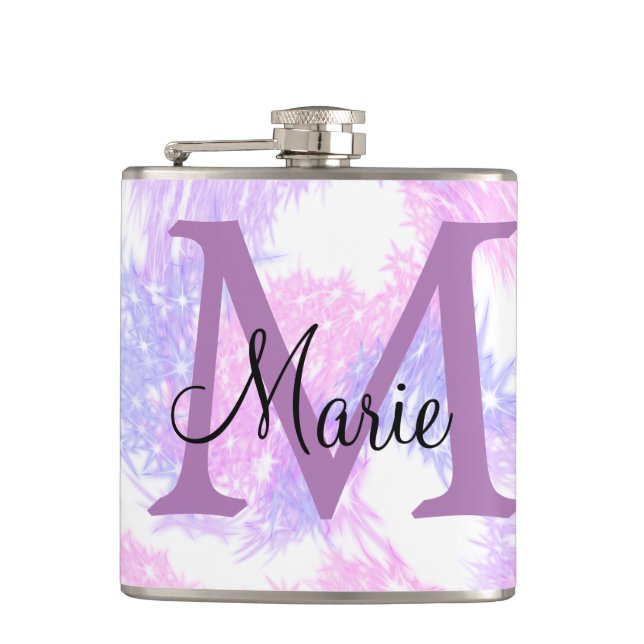 simple minimal add name monogram pink red glitter  flask (Front)