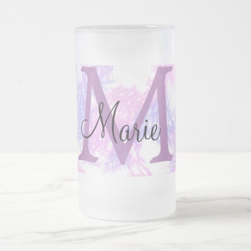 simple minimal add name monogram pink red glitter  frosted glass beer mug