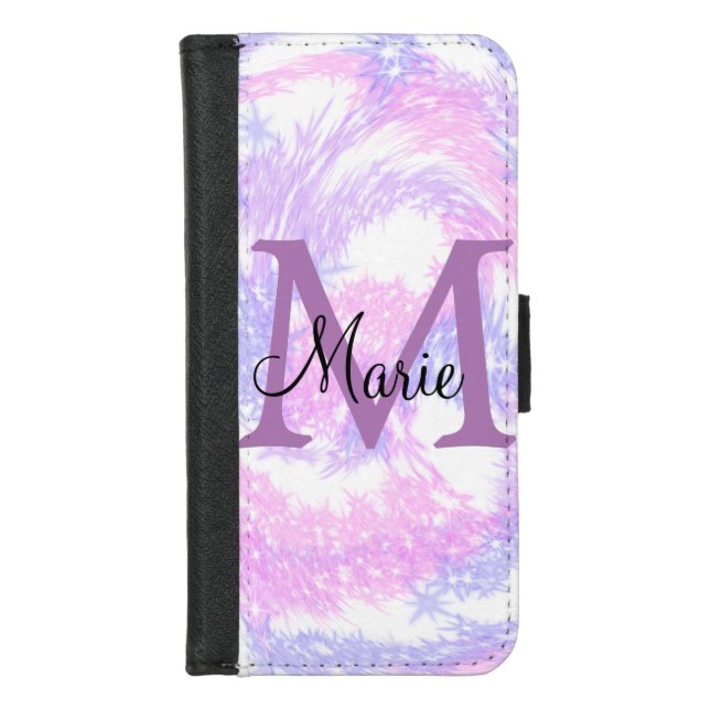 simple minimal add name monogram pink red glitter  iPhone wallet case (Front)