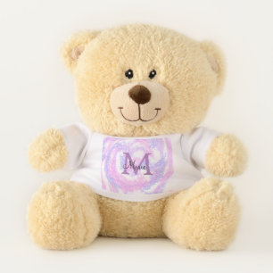 simple minimal add name monogram pink red glitter teddy bear