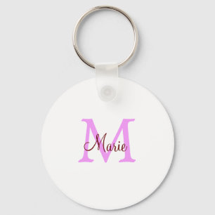 simple minimal add name monogram pink red keychain