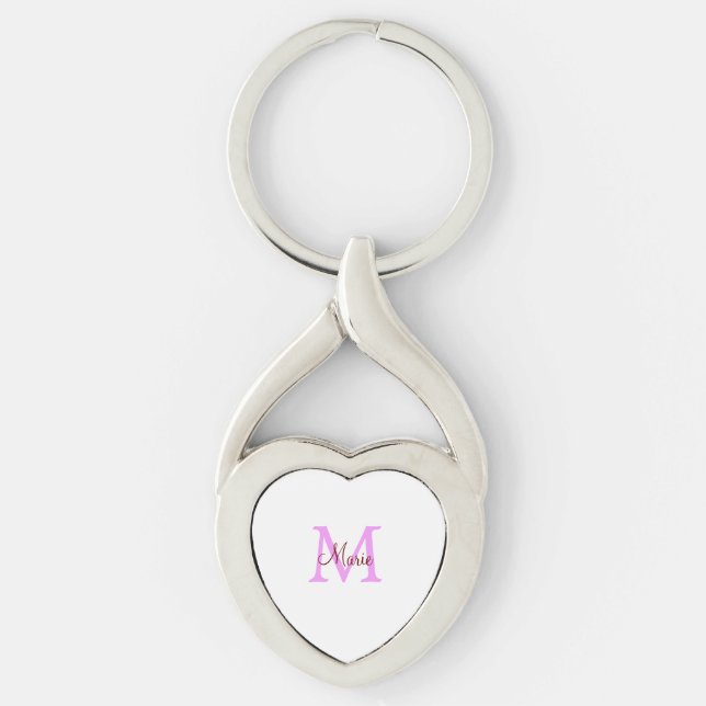 simple minimal add name monogram pink red   keychain (Front)