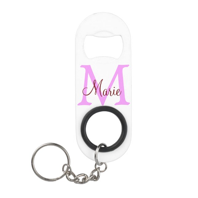 simple minimal add name monogram pink red    keychain bottle opener (Front)
