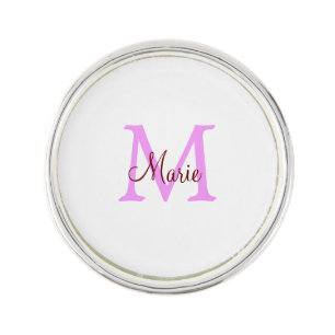 simple minimal add name monogram pink red lapel pin