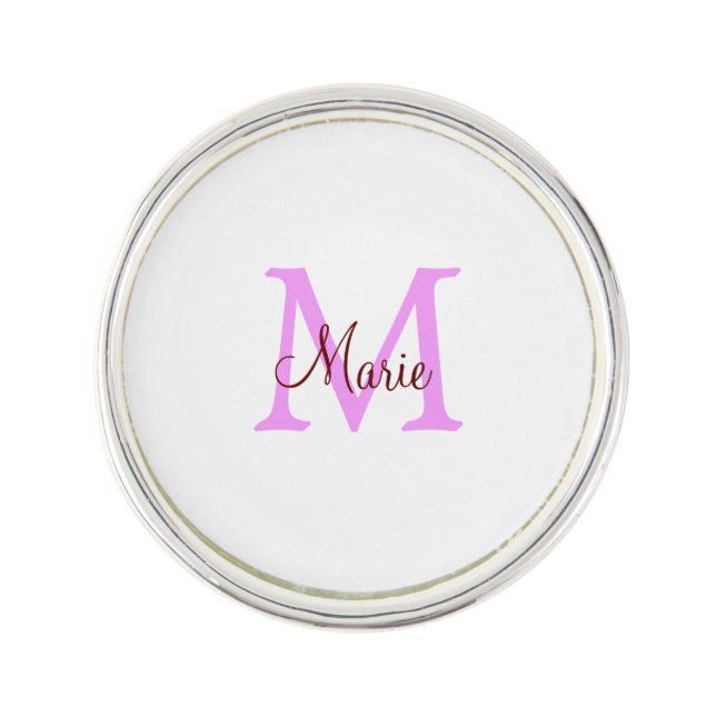 simple minimal add name monogram pink red   lapel pin (Front)