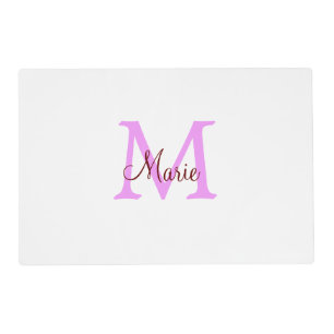 simple minimal add name monogram pink red    placemat