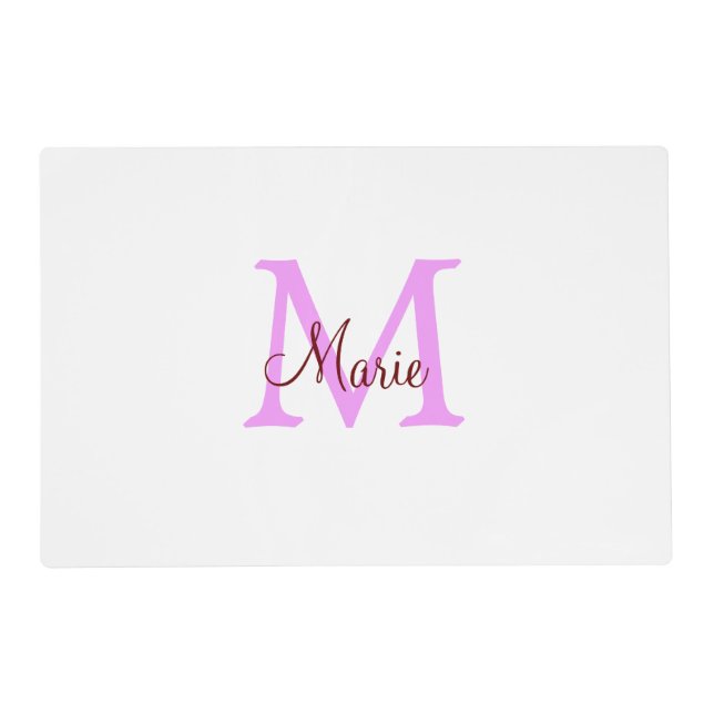 simple minimal add name monogram pink red    placemat (Front)