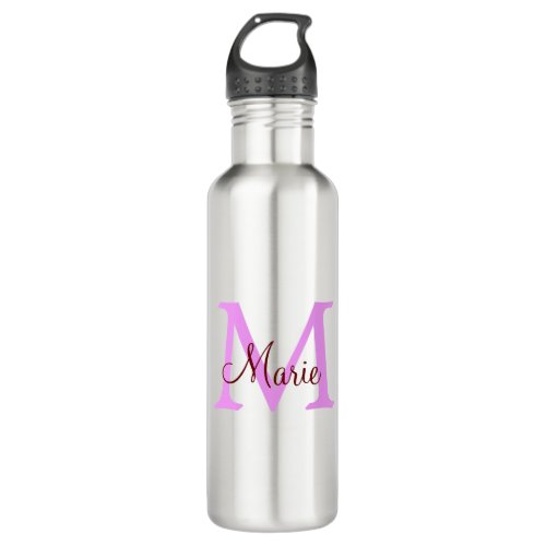 simple minimal add name monogram pink red   stainless steel water bottle