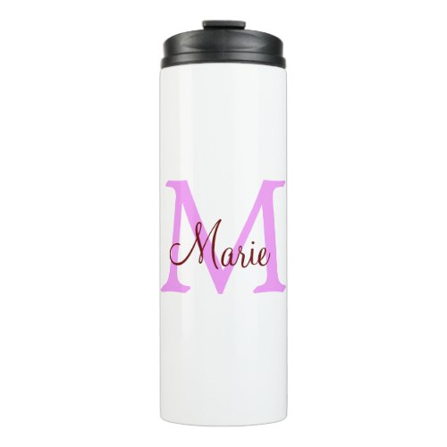 simple minimal add name monogram pink red    thermal tumbler