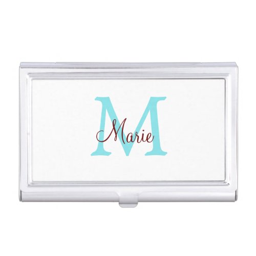 simple minimal add name monogram pink red   throw  business card case