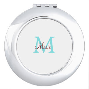 simple minimal add name monogram pink red throw compact mirror