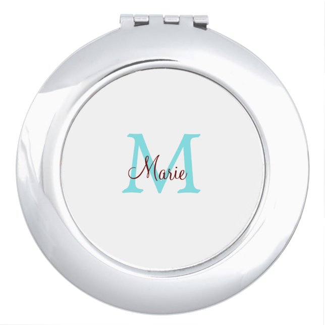 simple minimal add name monogram pink red   throw  compact mirror (Front)