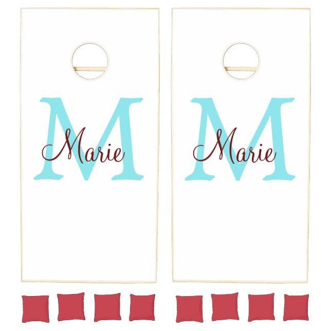 simple minimal add name monogram pink red   throw  cornhole set (Set)