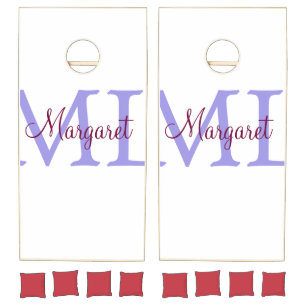 simple minimal add name monogram pink red throw cornhole set