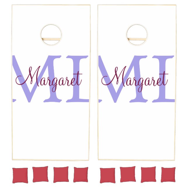 simple minimal add name monogram pink red   throw  cornhole set (Set)