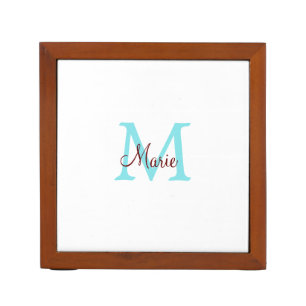 simple minimal add name monogram pink red   throw  desk organizer