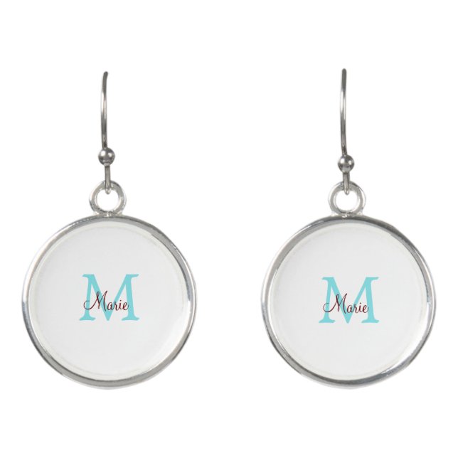 simple minimal add name monogram pink red   throw  earrings (Front)