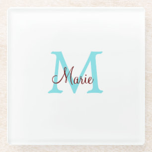 simple minimal add name monogram pink red   throw  glass coaster