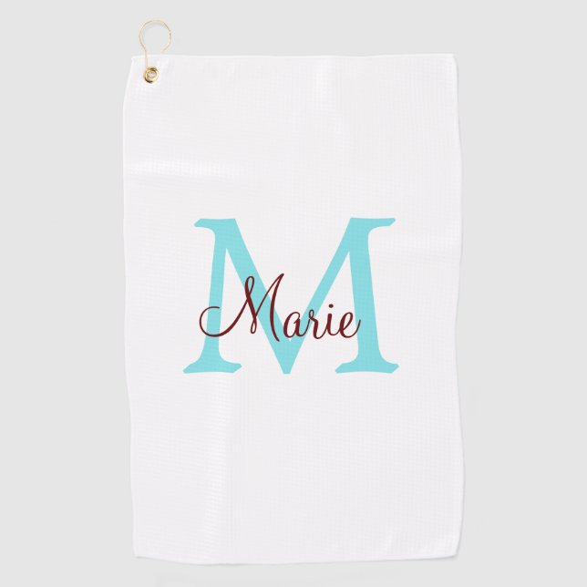 simple minimal add name monogram pink red   throw  golf towel (Front)