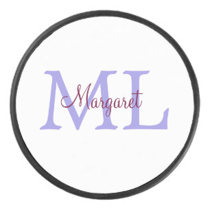 simple minimal add name monogram pink red throw hockey puck