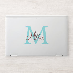 simple minimal add name monogram pink red throw HP laptop skin