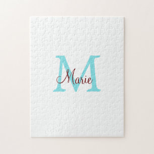 simple minimal add name monogram pink red   throw  jigsaw puzzle