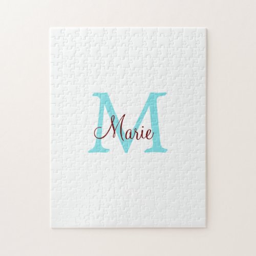 simple minimal add name monogram pink red   throw  jigsaw puzzle