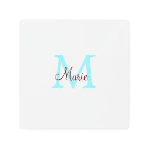 simple minimal add name monogram pink red   throw  metal print
