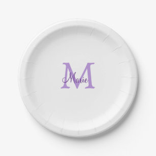 simple minimal add name monogram pink red   throw  paper plates