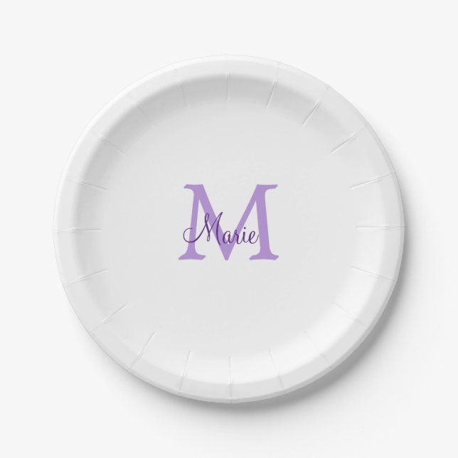 simple minimal add name monogram pink red   throw  paper plates (Front)