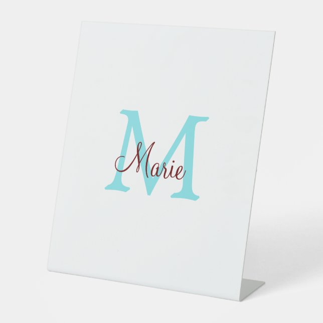 simple minimal add name monogram pink red   throw  pedestal sign (Front)