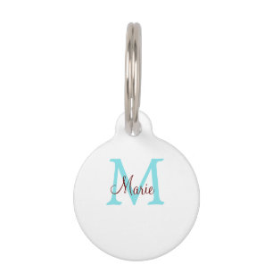 simple minimal add name monogram pink red throw pet ID tag