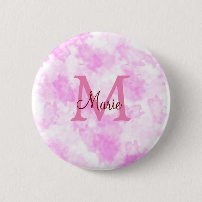 simple minimal add name monogram pink red throw pi button (Front)