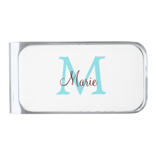simple minimal add name monogram pink red   throw  silver finish money clip