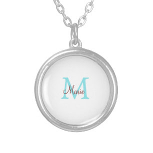 simple minimal add name monogram pink red throw silver plated necklace