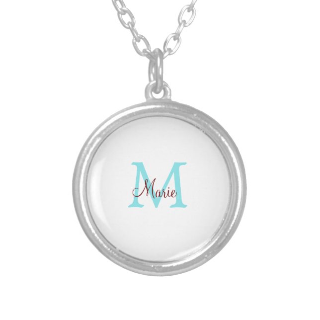 simple minimal add name monogram pink red   throw  silver plated necklace (Front)