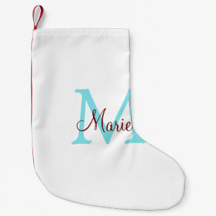 simple minimal add name monogram pink red throw small christmas stocking