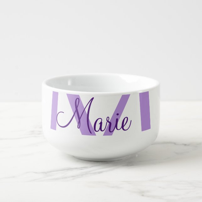 simple minimal add name monogram pink red   throw  soup mug (Front)