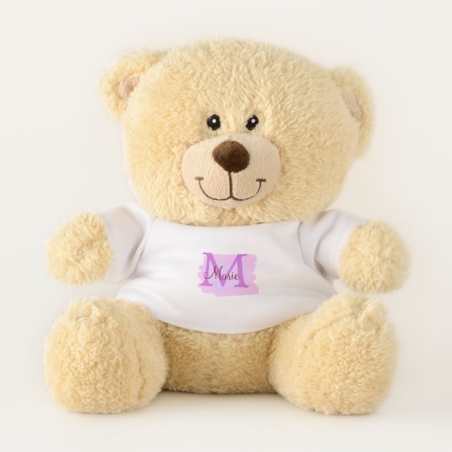 simple minimal add name monogram pink red   throw  teddy bear (Front)