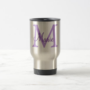 simple minimal add name monogram pink red throw travel mug