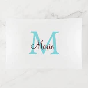 simple minimal add name monogram pink red throw trinket tray