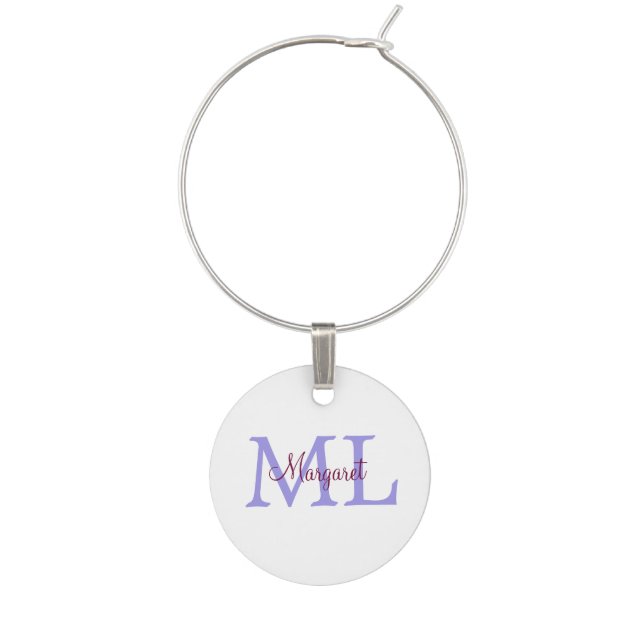 simple minimal add name monogram pink red   throw  wine charm (Front)