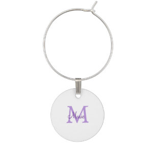 simple minimal add name monogram pink red throw wine charm