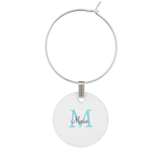 simple minimal add name monogram pink red   throw  wine charm (Front)