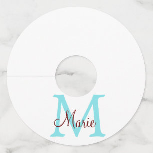 simple minimal add name monogram pink red throw wine glass tag