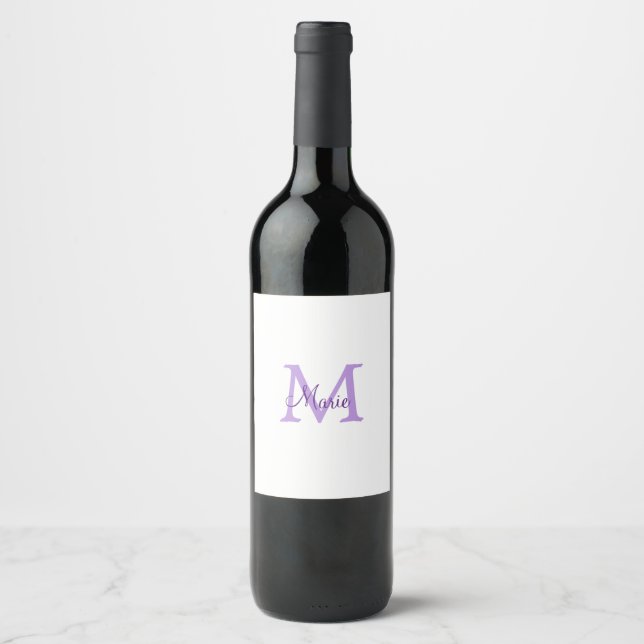 simple minimal add name monogram pink red   throw  wine label (Front)